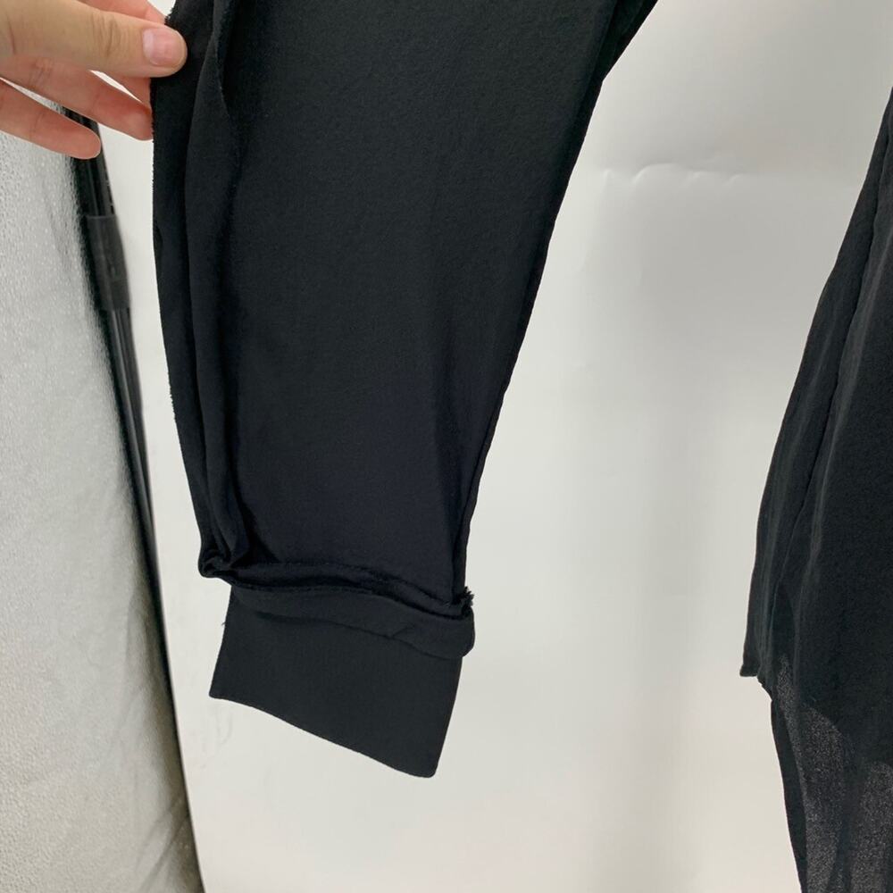 3.1 Phillip Lim Shirt Womens 4 Black Silk Ruffle Long Sleeve Quarter Zip Blouse - Picture 6 of 15
